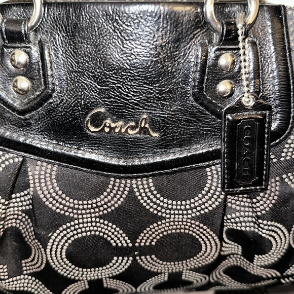 COACH Ashley Dotted Op Art Carryall Shoulder Bag in Black Canvas #F20049 - Picture 2 of 8
